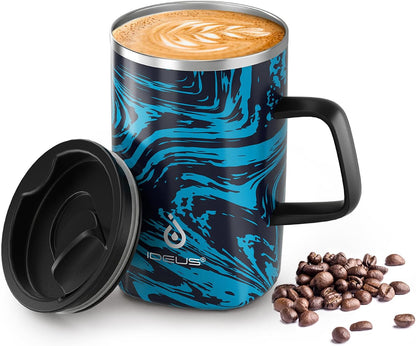16oz Insulated Stainless Steel Coffee Mug with Lid Leopard Dark Green | 18/8 Stainless Steel | Double Wall Vacuum | 3D Print Finish | Sweat-Free Exterior | Sliding Lid | Ideal for Home & Office