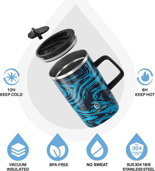 16oz Insulated Stainless Steel Coffee Mug with Lid Leopard Dark Green | 18/8 Stainless Steel | Double Wall Vacuum | 3D Print Finish | Sweat-Free Exterior | Sliding Lid | Ideal for Home & Office