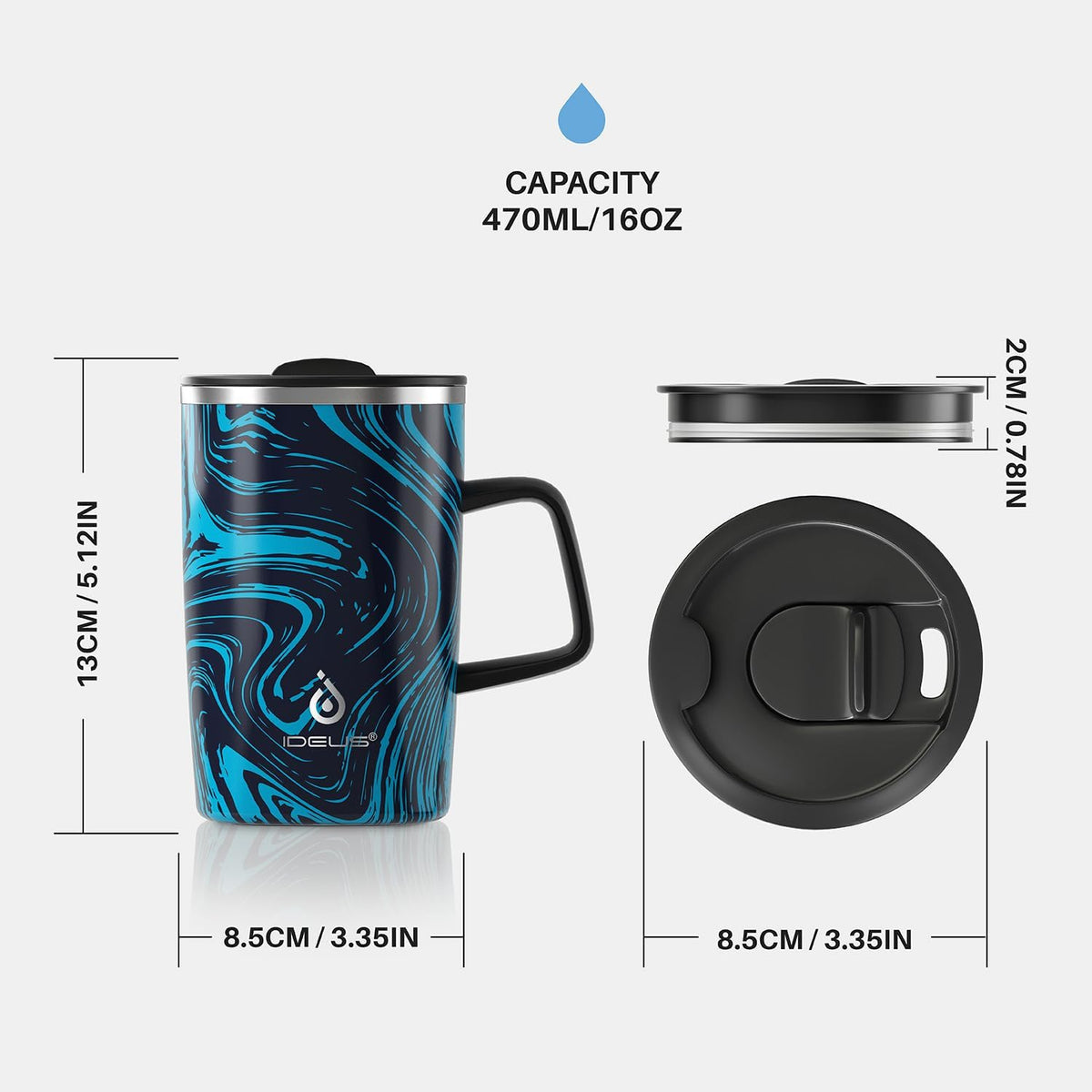 16oz Insulated Stainless Steel Coffee Mug with Lid Leopard Dark Green | 18/8 Stainless Steel | Double Wall Vacuum | 3D Print Finish | Sweat-Free Exterior | Sliding Lid | Ideal for Home & Office