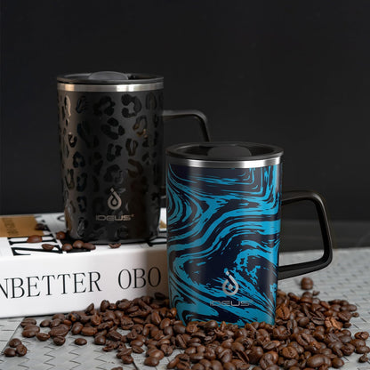 16oz Insulated Stainless Steel Coffee Mug with Lid Leopard Dark Green | 18/8 Stainless Steel | Double Wall Vacuum | 3D Print Finish | Sweat-Free Exterior | Sliding Lid | Ideal for Home & Office