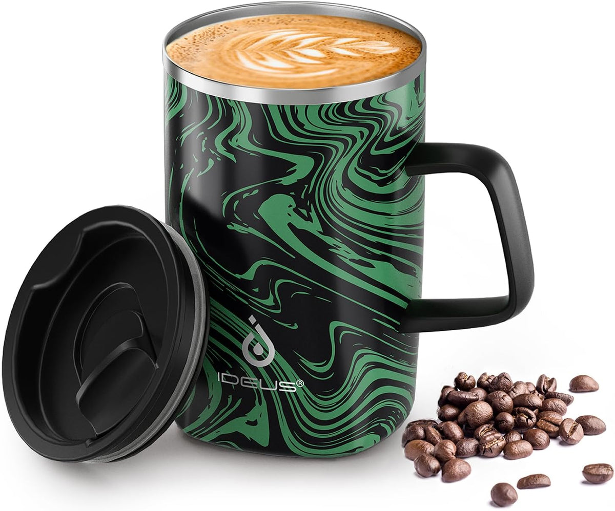 16oz Insulated Stainless Steel Coffee Mug with Lid Leopard Dark Green | 18/8 Stainless Steel | Double Wall Vacuum | 3D Print Finish | Sweat-Free Exterior | Sliding Lid | Ideal for Home & Office