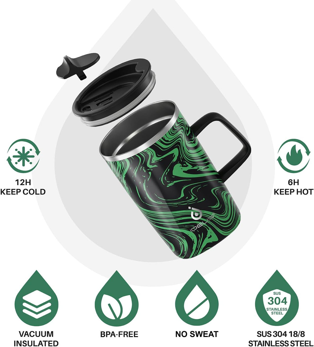 16oz Insulated Stainless Steel Coffee Mug with Lid Leopard Dark Green | 18/8 Stainless Steel | Double Wall Vacuum | 3D Print Finish | Sweat-Free Exterior | Sliding Lid | Ideal for Home & Office