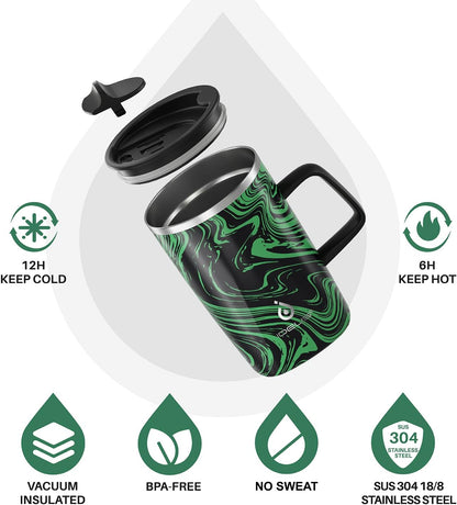 16oz Insulated Stainless Steel Coffee Mug with Lid Leopard Dark Green | 18/8 Stainless Steel | Double Wall Vacuum | 3D Print Finish | Sweat-Free Exterior | Sliding Lid | Ideal for Home & Office