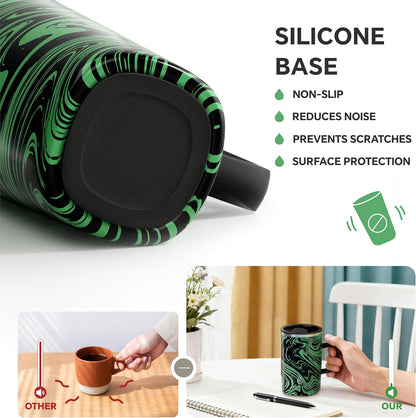16oz Insulated Stainless Steel Coffee Mug with Lid Leopard Dark Green | 18/8 Stainless Steel | Double Wall Vacuum | 3D Print Finish | Sweat-Free Exterior | Sliding Lid | Ideal for Home & Office
