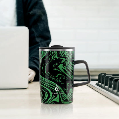 16oz Insulated Stainless Steel Coffee Mug with Lid Leopard Dark Green | 18/8 Stainless Steel | Double Wall Vacuum | 3D Print Finish | Sweat-Free Exterior | Sliding Lid | Ideal for Home & Office