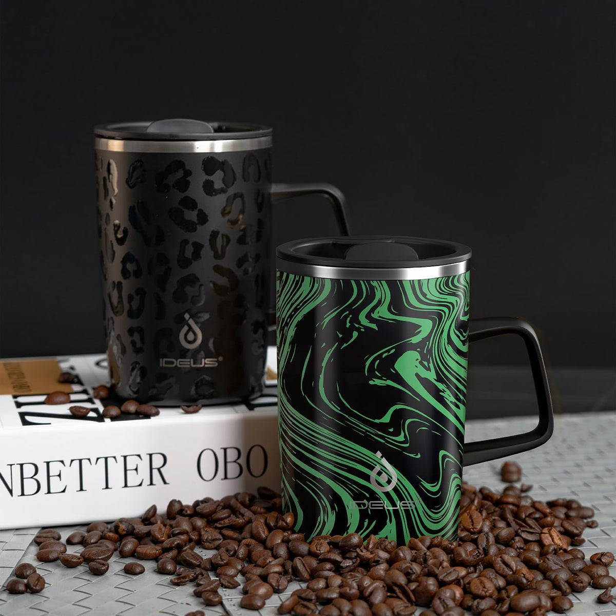 16oz Insulated Stainless Steel Coffee Mug with Lid Leopard Dark Green | 18/8 Stainless Steel | Double Wall Vacuum | 3D Print Finish | Sweat-Free Exterior | Sliding Lid | Ideal for Home & Office