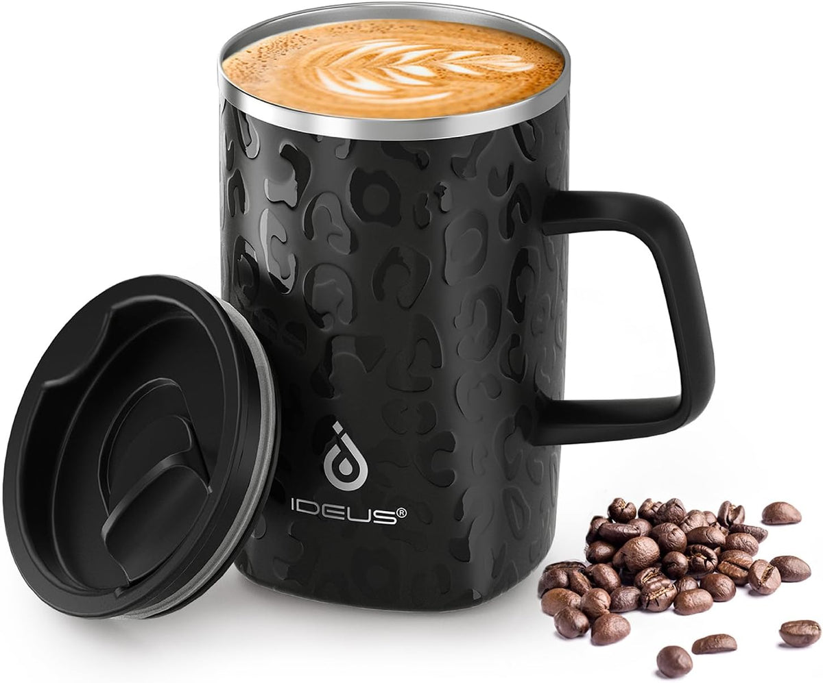 16oz Insulated Stainless Steel Coffee Mug with Lid Leopard Dark Green | 18/8 Stainless Steel | Double Wall Vacuum | 3D Print Finish | Sweat-Free Exterior | Sliding Lid | Ideal for Home & Office