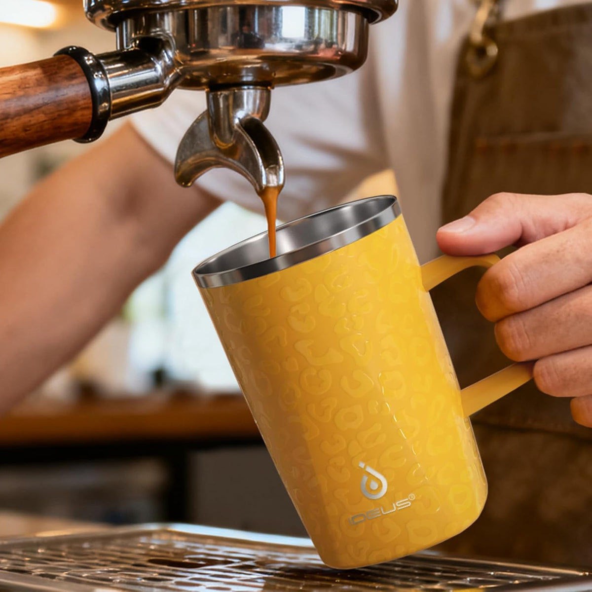 16oz Insulated Stainless Steel Coffee Mug with Lid Leopard Dark Green | 18/8 Stainless Steel | Double Wall Vacuum | 3D Print Finish | Sweat-Free Exterior | Sliding Lid | Ideal for Home & Office