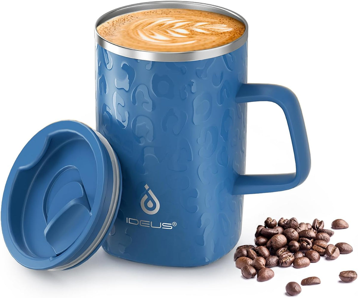 16oz Insulated Stainless Steel Coffee Mug with Lid Leopard Dark Green | 18/8 Stainless Steel | Double Wall Vacuum | 3D Print Finish | Sweat-Free Exterior | Sliding Lid | Ideal for Home & Office