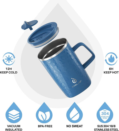 16oz Insulated Stainless Steel Coffee Mug with Lid Leopard Dark Green | 18/8 Stainless Steel | Double Wall Vacuum | 3D Print Finish | Sweat-Free Exterior | Sliding Lid | Ideal for Home & Office