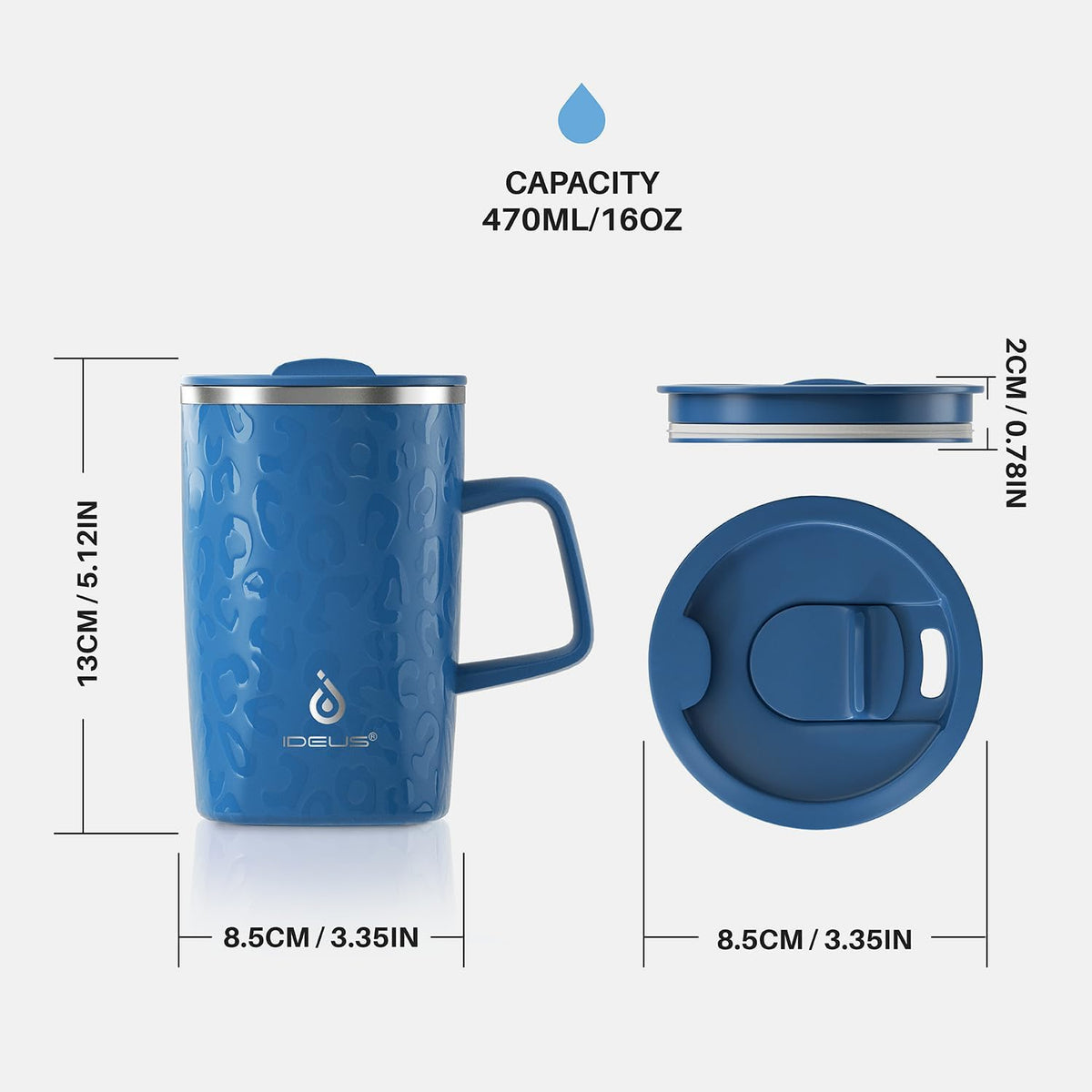 16oz Insulated Stainless Steel Coffee Mug with Lid Leopard Dark Green | 18/8 Stainless Steel | Double Wall Vacuum | 3D Print Finish | Sweat-Free Exterior | Sliding Lid | Ideal for Home & Office