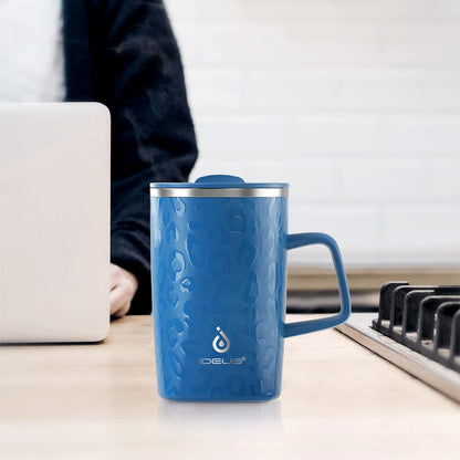 16oz Insulated Stainless Steel Coffee Mug with Lid Leopard Dark Green | 18/8 Stainless Steel | Double Wall Vacuum | 3D Print Finish | Sweat-Free Exterior | Sliding Lid | Ideal for Home & Office