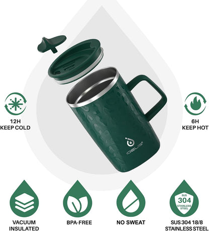 16oz Insulated Stainless Steel Coffee Mug with Lid Leopard Dark Green | 18/8 Stainless Steel | Double Wall Vacuum | 3D Print Finish | Sweat-Free Exterior | Sliding Lid | Ideal for Home & Office