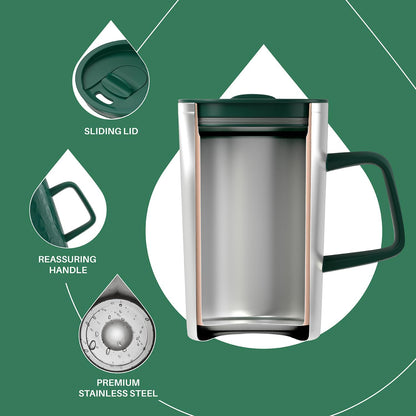 16oz Insulated Stainless Steel Coffee Mug with Lid Leopard Dark Green | 18/8 Stainless Steel | Double Wall Vacuum | 3D Print Finish | Sweat-Free Exterior | Sliding Lid | Ideal for Home & Office