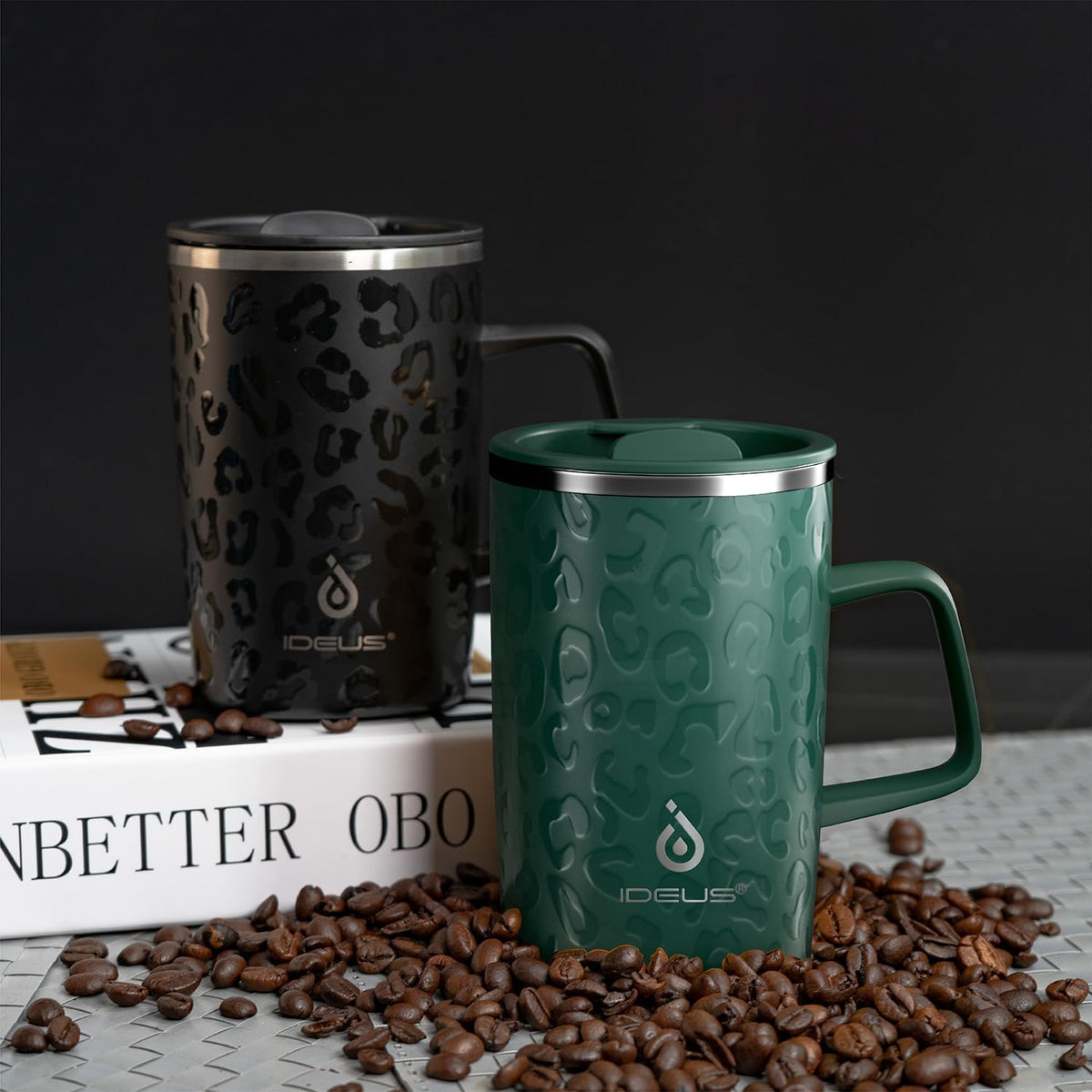 16oz Insulated Stainless Steel Coffee Mug with Lid Leopard Dark Green | 18/8 Stainless Steel | Double Wall Vacuum | 3D Print Finish | Sweat-Free Exterior | Sliding Lid | Ideal for Home & Office