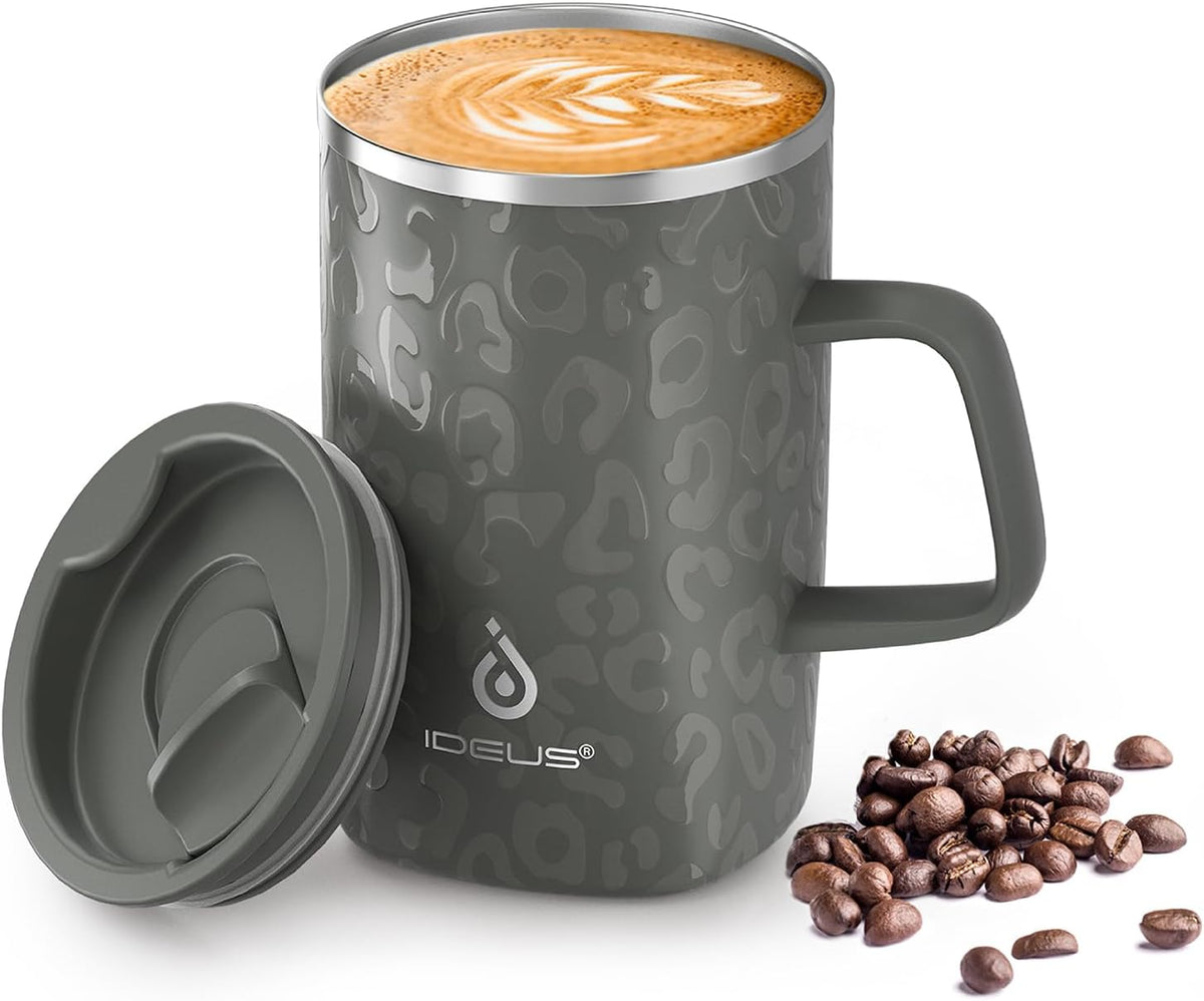 16oz Insulated Stainless Steel Coffee Mug with Lid Leopard Dark Green | 18/8 Stainless Steel | Double Wall Vacuum | 3D Print Finish | Sweat-Free Exterior | Sliding Lid | Ideal for Home & Office