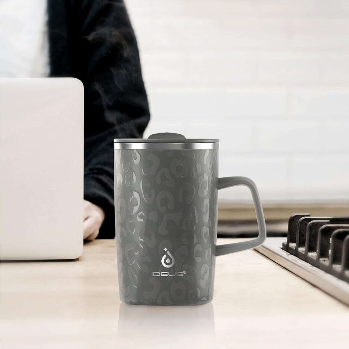 16oz Insulated Stainless Steel Coffee Mug with Lid Leopard Dark Green | 18/8 Stainless Steel | Double Wall Vacuum | 3D Print Finish | Sweat-Free Exterior | Sliding Lid | Ideal for Home & Office