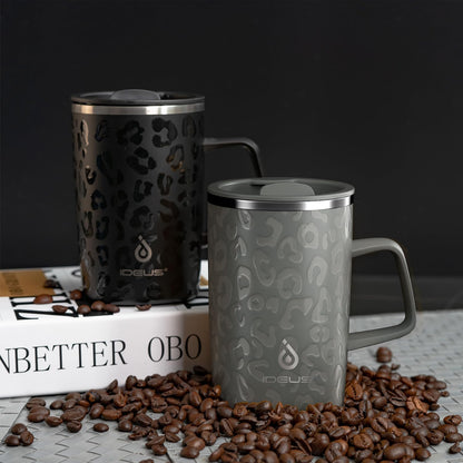 16oz Insulated Stainless Steel Coffee Mug with Lid Leopard Dark Green | 18/8 Stainless Steel | Double Wall Vacuum | 3D Print Finish | Sweat-Free Exterior | Sliding Lid | Ideal for Home & Office