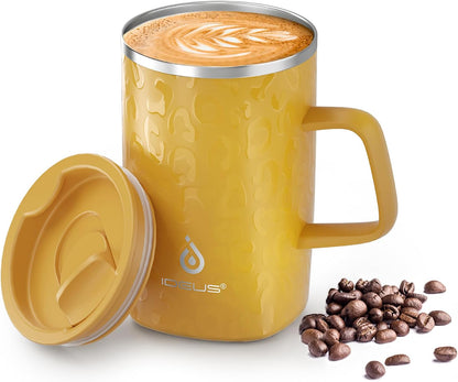 16oz Insulated Stainless Steel Coffee Mug with Lid Leopard Dark Green | 18/8 Stainless Steel | Double Wall Vacuum | 3D Print Finish | Sweat-Free Exterior | Sliding Lid | Ideal for Home & Office