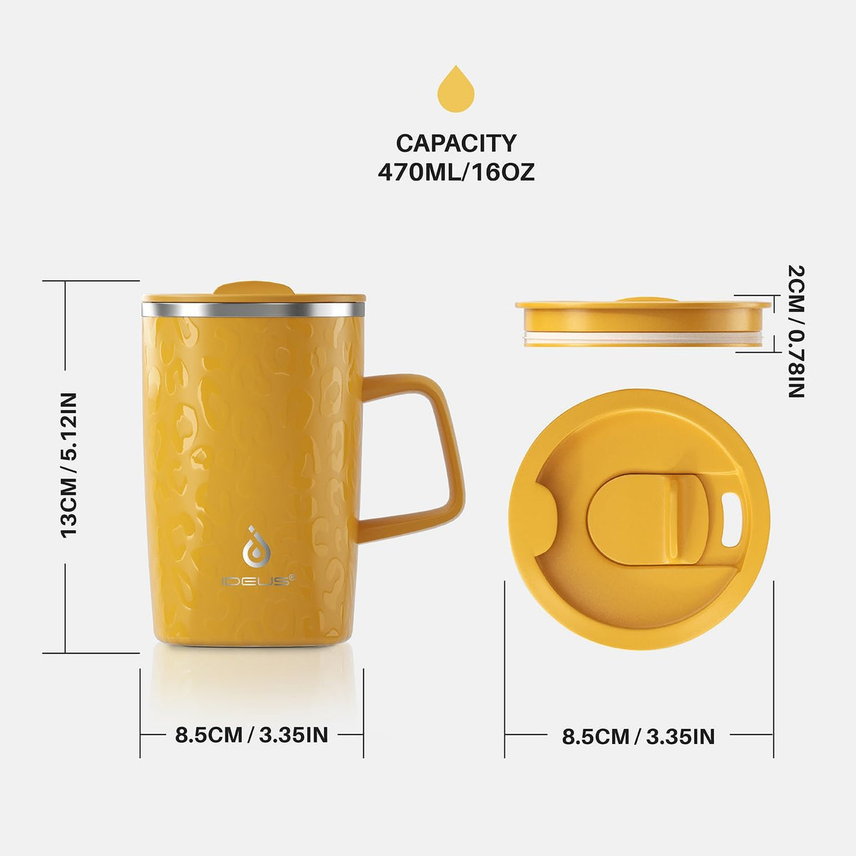 16oz Insulated Stainless Steel Coffee Mug with Lid Leopard Dark Green | 18/8 Stainless Steel | Double Wall Vacuum | 3D Print Finish | Sweat-Free Exterior | Sliding Lid | Ideal for Home & Office