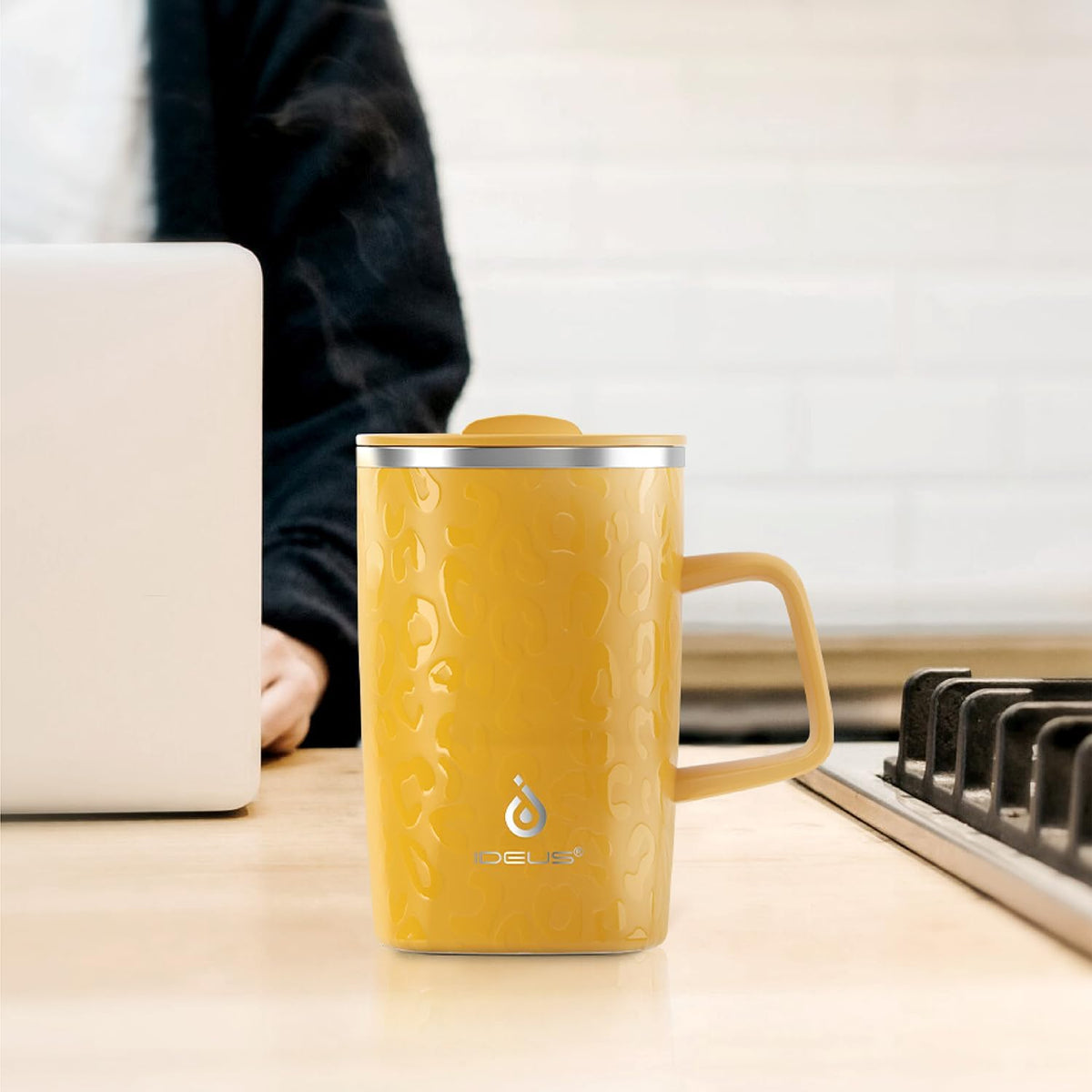 16oz Insulated Stainless Steel Coffee Mug with Lid Leopard Dark Green | 18/8 Stainless Steel | Double Wall Vacuum | 3D Print Finish | Sweat-Free Exterior | Sliding Lid | Ideal for Home & Office
