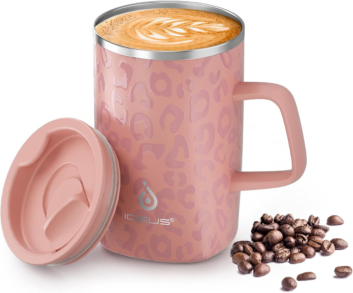 16oz Insulated Stainless Steel Coffee Mug with Lid Leopard Dark Green | 18/8 Stainless Steel | Double Wall Vacuum | 3D Print Finish | Sweat-Free Exterior | Sliding Lid | Ideal for Home & Office