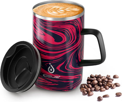 16oz Insulated Stainless Steel Coffee Mug with Lid Leopard Dark Green | 18/8 Stainless Steel | Double Wall Vacuum | 3D Print Finish | Sweat-Free Exterior | Sliding Lid | Ideal for Home & Office