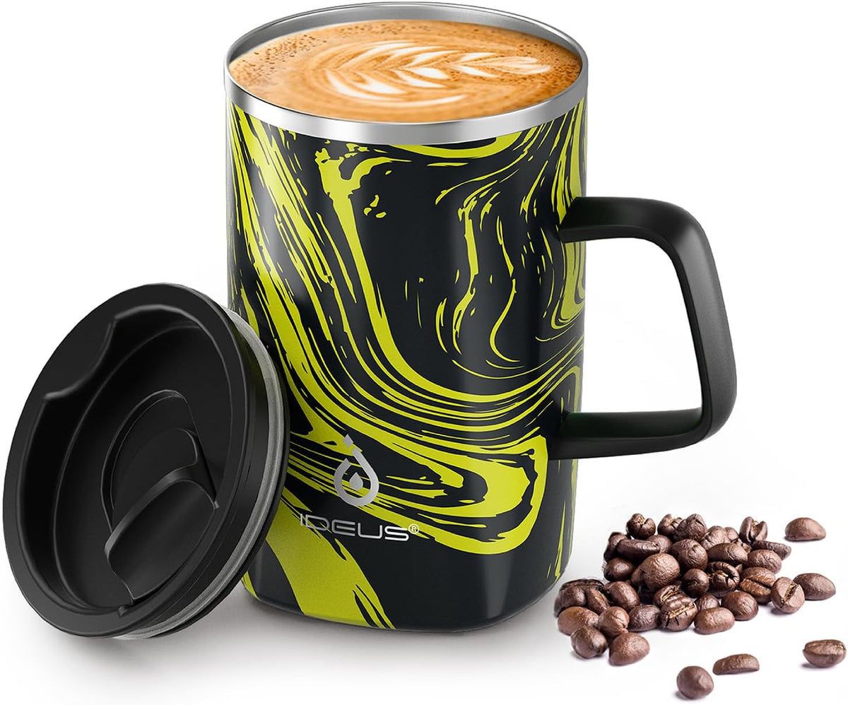 16oz Insulated Stainless Steel Coffee Mug with Lid Leopard Dark Green | 18/8 Stainless Steel | Double Wall Vacuum | 3D Print Finish | Sweat-Free Exterior | Sliding Lid | Ideal for Home & Office