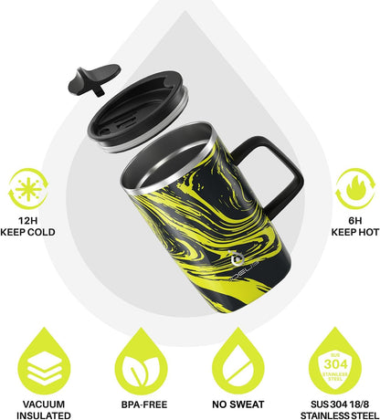 16oz Insulated Stainless Steel Coffee Mug with Lid Leopard Dark Green | 18/8 Stainless Steel | Double Wall Vacuum | 3D Print Finish | Sweat-Free Exterior | Sliding Lid | Ideal for Home & Office