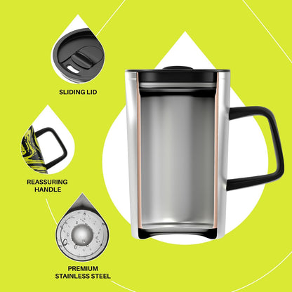 16oz Insulated Stainless Steel Coffee Mug with Lid Leopard Dark Green | 18/8 Stainless Steel | Double Wall Vacuum | 3D Print Finish | Sweat-Free Exterior | Sliding Lid | Ideal for Home & Office