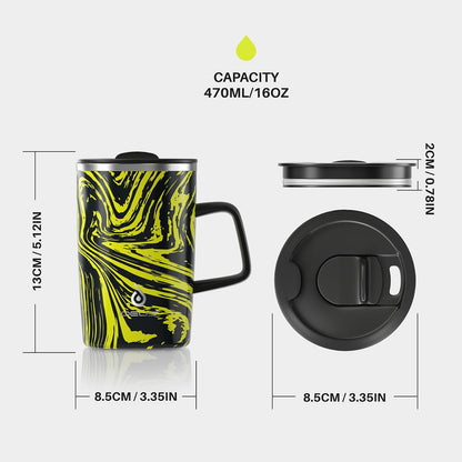 16oz Insulated Stainless Steel Coffee Mug with Lid Leopard Dark Green | 18/8 Stainless Steel | Double Wall Vacuum | 3D Print Finish | Sweat-Free Exterior | Sliding Lid | Ideal for Home & Office