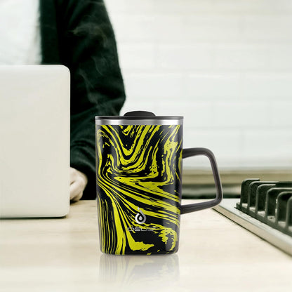 16oz Insulated Stainless Steel Coffee Mug with Lid Leopard Dark Green | 18/8 Stainless Steel | Double Wall Vacuum | 3D Print Finish | Sweat-Free Exterior | Sliding Lid | Ideal for Home & Office