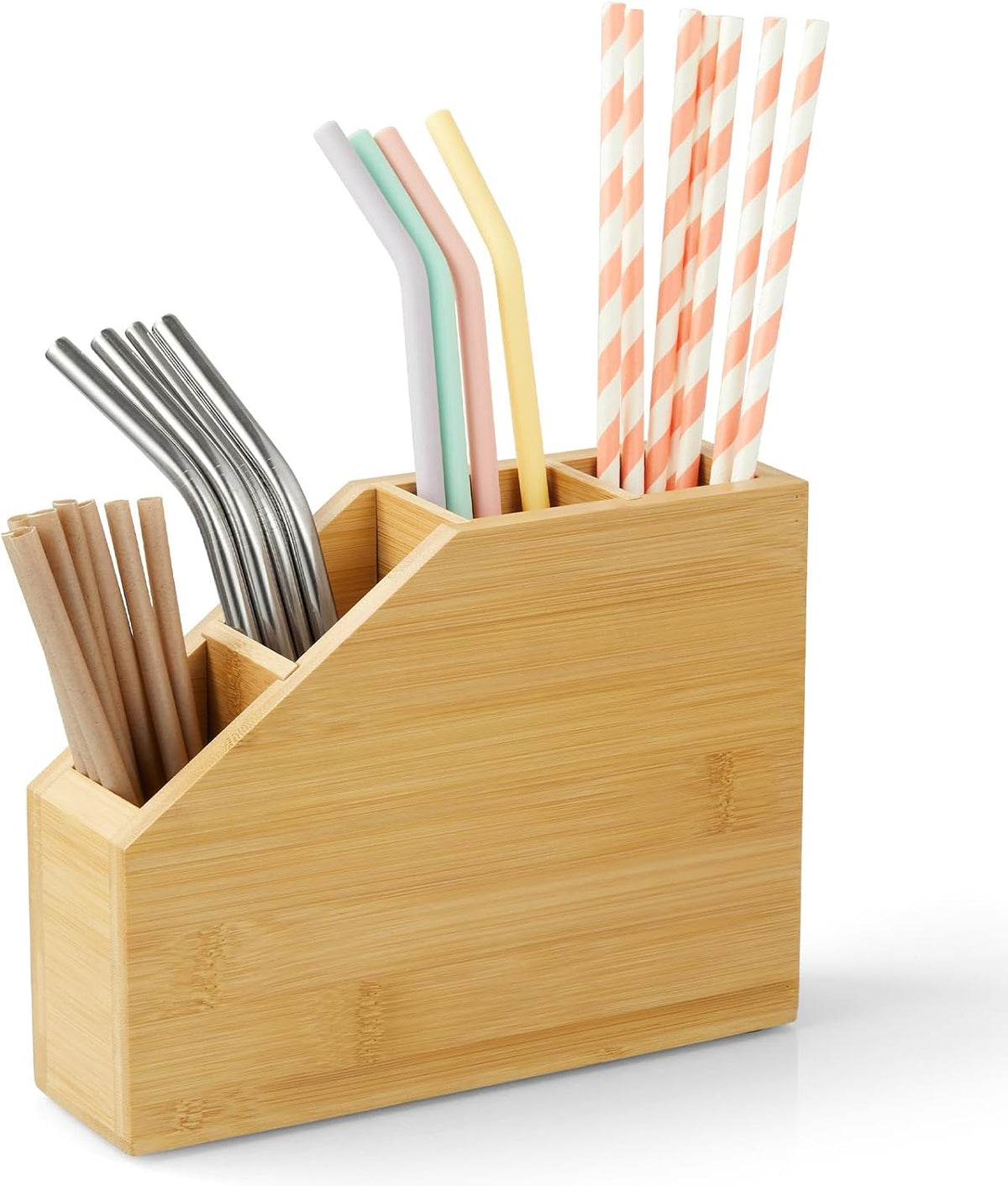 Straw Holder, Acacia Wood Straws Organizer, Cupboard Reusable Straws Dispenser for Kitchen Counter