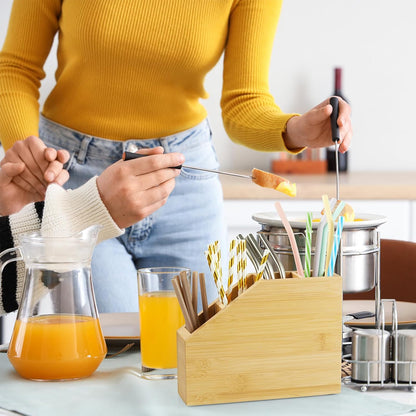 Straw Holder, Acacia Wood Straws Organizer, Cupboard Reusable Straws Dispenser for Kitchen Counter