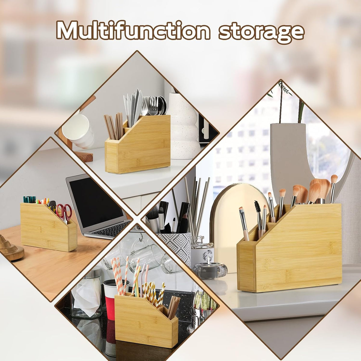 Straw Holder, Acacia Wood Straws Organizer, Cupboard Reusable Straws Dispenser for Kitchen Counter