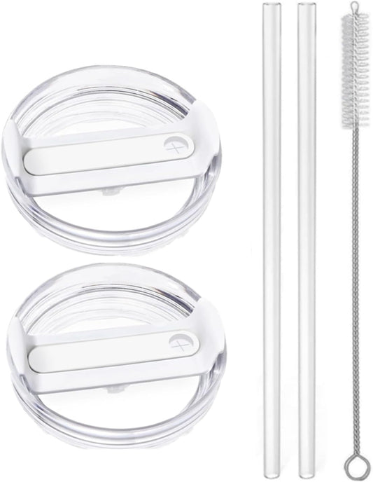 2pcs Tumbler Lid for Stanley 40oz Cup,Replacement 40 oz Tumbler Lid,2Pcs Extra Long Reusable Straws and 1Pcs Cleaning Brush (White)