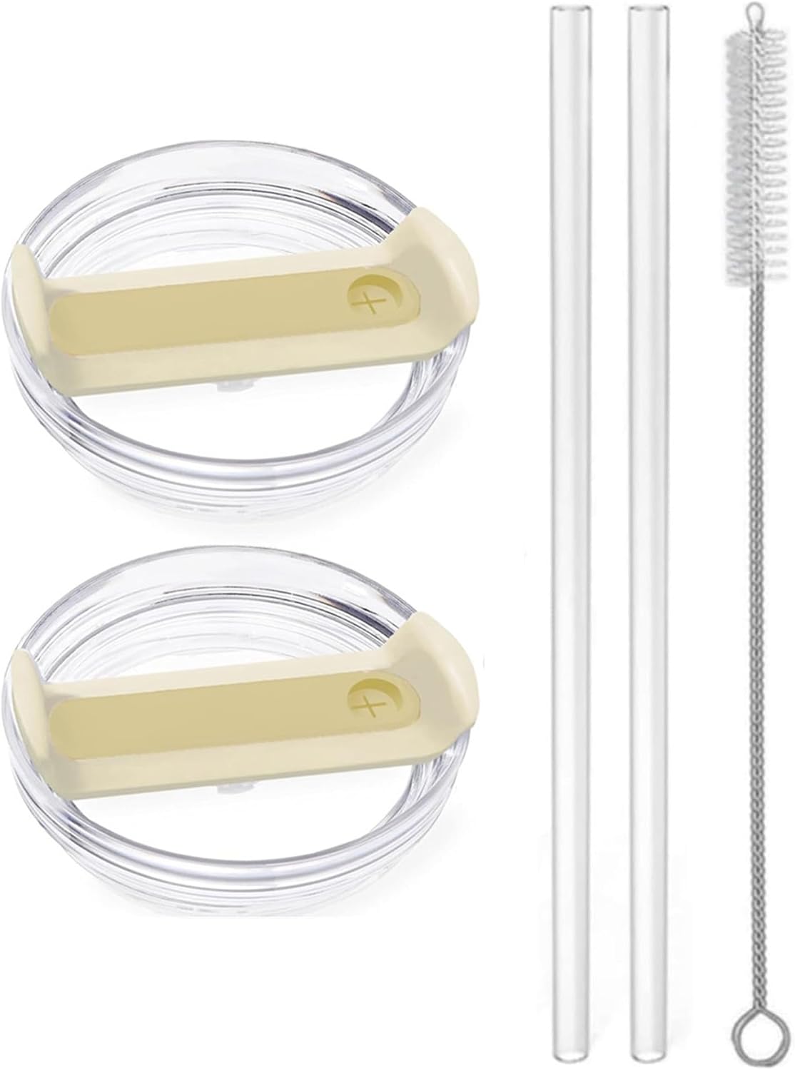 2pcs Tumbler Lid for Stanley 40oz Cup,Replacement 40 oz Tumbler Lid,2Pcs Extra Long Reusable Straws and 1Pcs Cleaning Brush (White)
