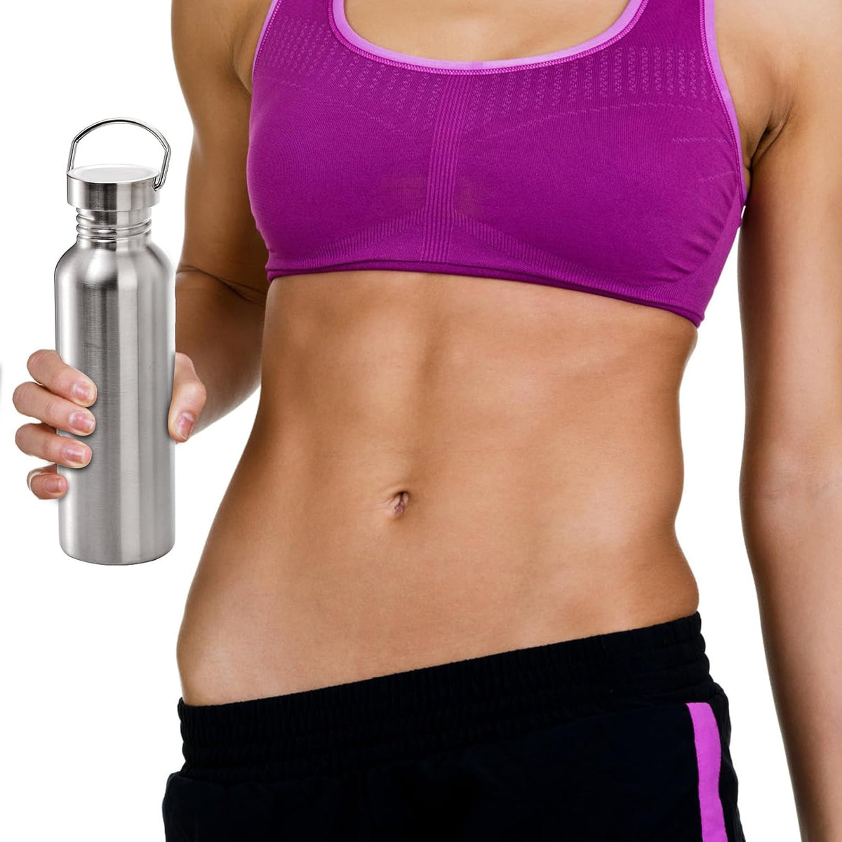 2 Pack Stainless Steel Sports Water Bottles, 26OZ Single Walled 18/8 Stainless Steel Water Bottle with Handle, Uninsulate Metal Water Bottle for Cyclists, Runners, Hikers, Beach Goers, Picnics