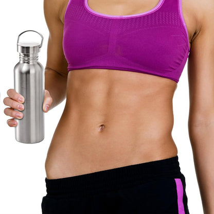 2 Pack Stainless Steel Sports Water Bottles, 26OZ Single Walled 18/8 Stainless Steel Water Bottle with Handle, Uninsulate Metal Water Bottle for Cyclists, Runners, Hikers, Beach Goers, Picnics
