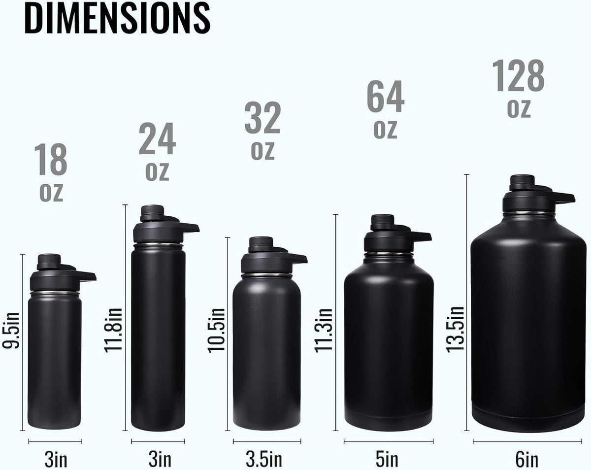 Insulated Water Bottle with Handle, 304 Stainless Steel Water Bottles with Wide Mouth, Double Wall Vacuum Sports Water Bottle, BPA Free, Keep Cold and Hot, 24 Ounces, Black