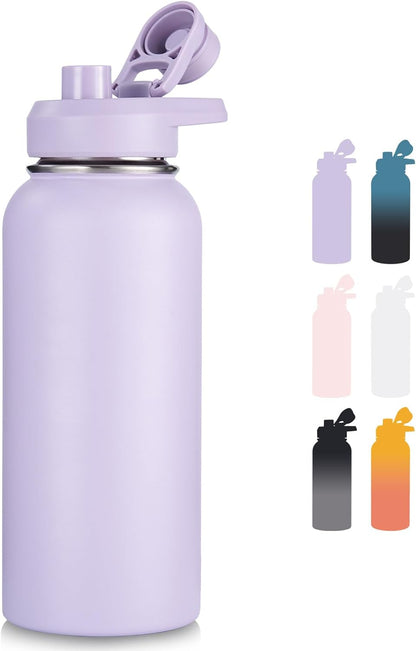 Insulated Water Bottle with Handle, 304 Stainless Steel Water Bottles with Wide Mouth, Double Wall Vacuum Sports Water Bottle, BPA Free, Keep Cold and Hot, 24 Ounces, Black