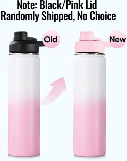 Insulated Water Bottle with Handle, 304 Stainless Steel Water Bottles with Wide Mouth, Double Wall Vacuum Sports Water Bottle, BPA Free, Keep Cold and Hot, 24 Ounces, Black