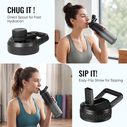 Insulated Water Bottle with Handle, 304 Stainless Steel Water Bottles with Wide Mouth, Double Wall Vacuum Sports Water Bottle, BPA Free, Keep Cold and Hot, 24 Ounces, Black