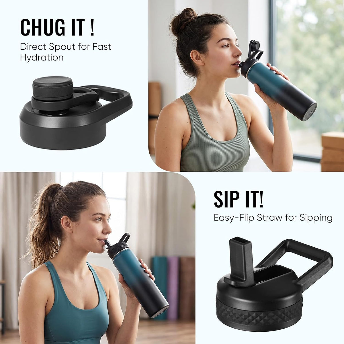 Insulated Water Bottle with Handle, 304 Stainless Steel Water Bottles with Wide Mouth, Double Wall Vacuum Sports Water Bottle, BPA Free, Keep Cold and Hot, 24 Ounces, Black