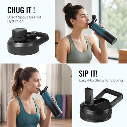 Insulated Water Bottle with Handle, 304 Stainless Steel Water Bottles with Wide Mouth, Double Wall Vacuum Sports Water Bottle, BPA Free, Keep Cold and Hot, 24 Ounces, Black