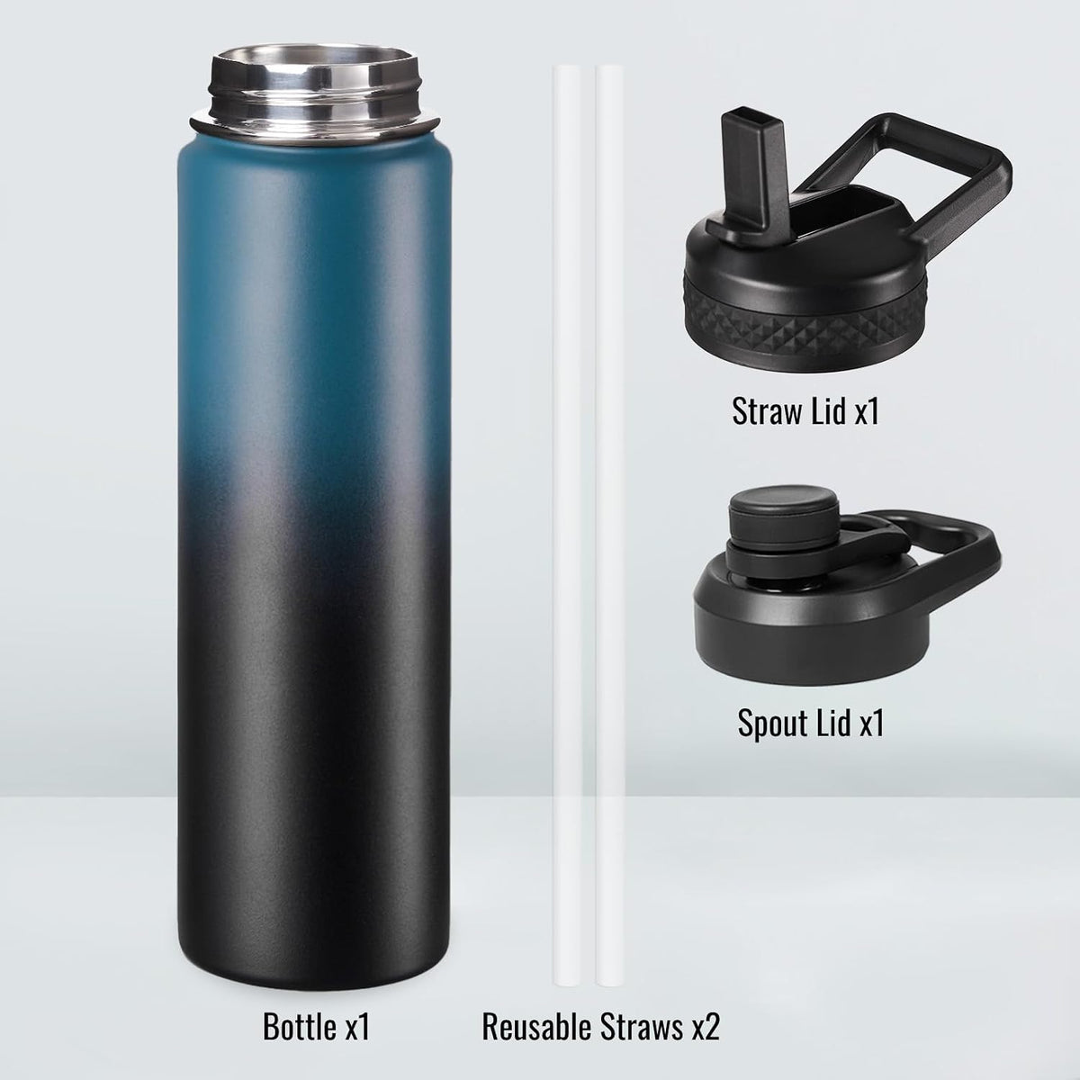 Insulated Water Bottle with Handle, 304 Stainless Steel Water Bottles with Wide Mouth, Double Wall Vacuum Sports Water Bottle, BPA Free, Keep Cold and Hot, 24 Ounces, Black