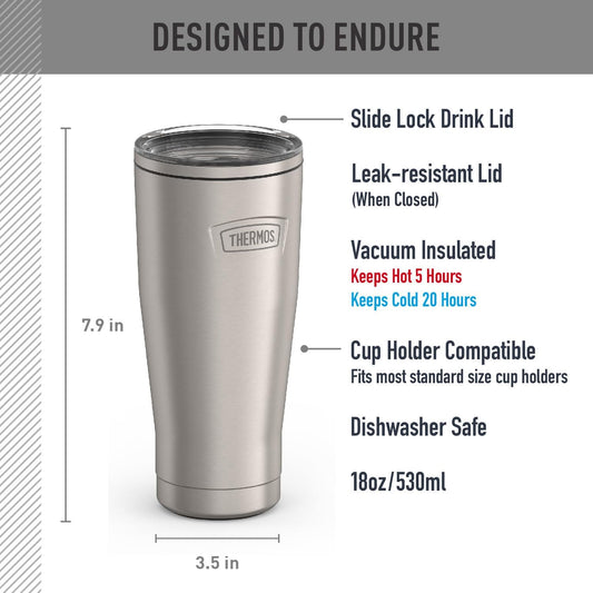 ICON SERIES, Stainless Steel Tumbler with Slide Lock, 18 Ounce, Matte Stainless Steel