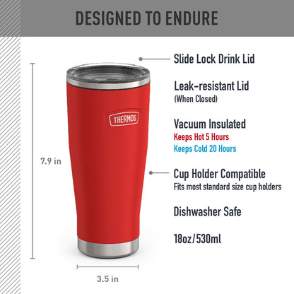 ICON SERIES, Stainless Steel Tumbler with Slide Lock, 18 Ounce, Matte Stainless Steel