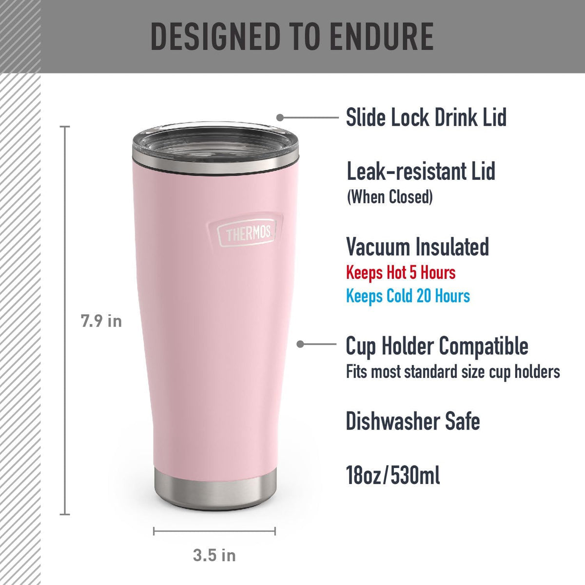ICON SERIES, Stainless Steel Tumbler with Slide Lock, 18 Ounce, Matte Stainless Steel