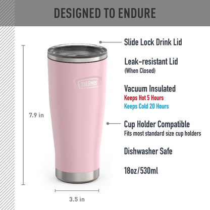 ICON SERIES, Stainless Steel Tumbler with Slide Lock, 18 Ounce, Matte Stainless Steel